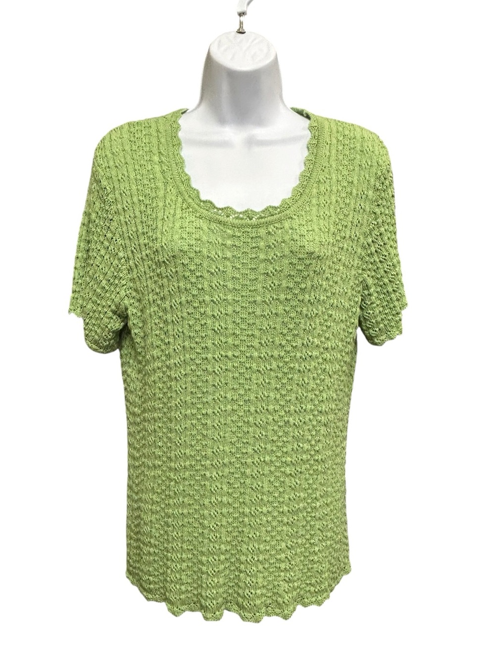 Tradition Green Open Knit Short Sleeve Top Size M